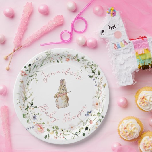 Simple Floral Baby Bunny Baby Dusche Pappteller (Party)