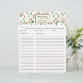 Simple Floral Botanical Pink Blue Flower Recipe (Stehend Vorderseite)