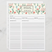 Simple Floral Botanical Pink Blue Flower Recipe (Vorne/Hinten)