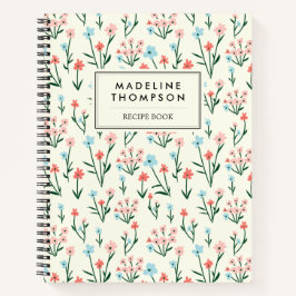 Simple Floral Botanical Pink Blue Flower Recipe Notizblock