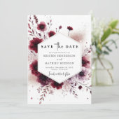 Simple Floral Burgundy Wedding Save The Date (Stehend Vorderseite)