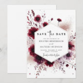 Simple Floral Burgundy Wedding Save The Date (Vorne/Hinten)