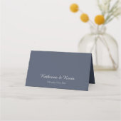 Simple Floral Dusty Blue Wedding Platzkarte (Rückseite)