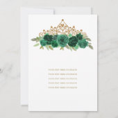 Simple Floral Emerald Green Gold Crown Quinceañera Einladung (Rückseite)