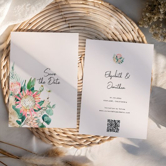 Simple Floral Eucalyptus Pampas Grass Protea Save The Date