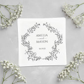 Simple Floral Frame Black and White Paper Wedding Serviette