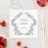 Simple Floral Frame Black and White Paper Wedding Serviette (Beispiel)