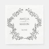 Simple Floral Frame Black and White Paper Wedding Serviette (Vorderseite)