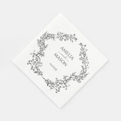 Simple Floral Frame Black and White Paper Wedding Serviette (Ecke)