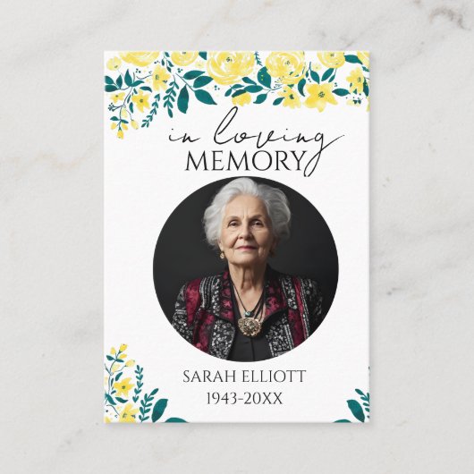 Simple floral Funeral Memorial Prayer Photo Card Visitenkarte (Vorderseite)