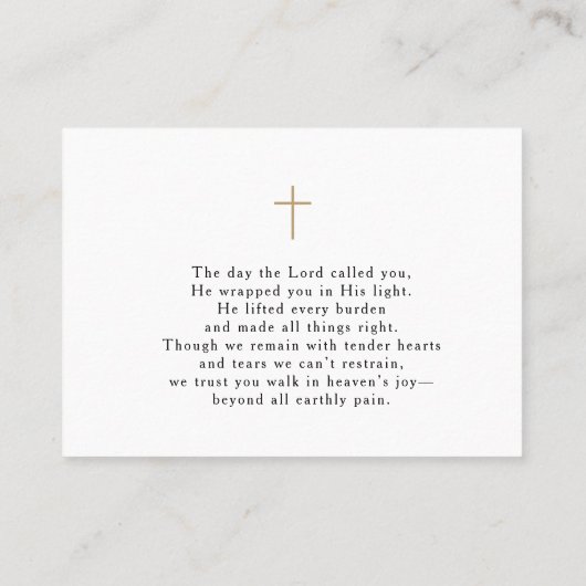 Simple floral Funeral Memorial Prayer Photo Card Visitenkarte (Rückseite)