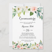 Simple Floral Green Calligraphy Quinceñera Einladung (Vorderseite)