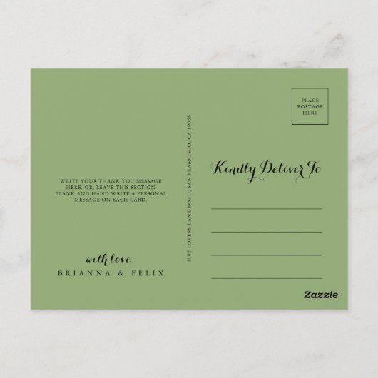 Simple Floral Green Foliage Calligraphy Vielen Dan Postkarte (Rückseite)