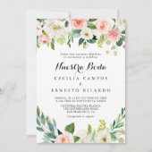 Simple Floral Green Foliage Nuestra Boda Wedding Einladung (Vorderseite)