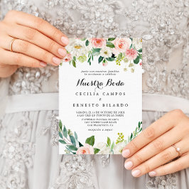 Simple Floral Green Foliage Nuestra Boda Wedding Einladung