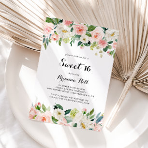 Simple Floral Green Sweet 16 Geburtstagsparty Einladung