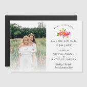 Simple Floral LGBT Engaged Couple Change Date Magnetkarte (Vorne/Hinten)