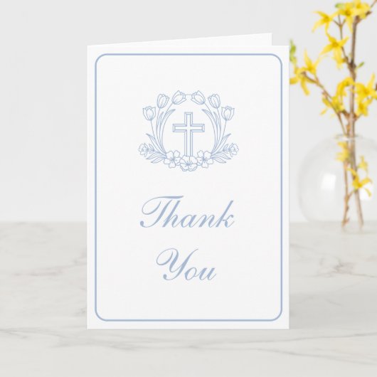 Simple Floral Light Blue Cross Religious Thank You Karte (Gelbe Blume)
