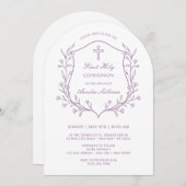 Simple Floral Lilac Wappen Erste Heilige Kommune Einladung (Vorne/Hinten)
