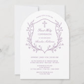 Simple Floral Lilac Wappen Erste Heilige Kommune Einladung (Vorderseite)
