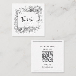 Simple Floral Line Art Gray White QRCode Vielen Da Quadratische Visitenkarte