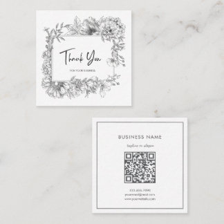 Simple Floral Line Art Gray White QRCode Vielen Da Quadratische Visitenkarte