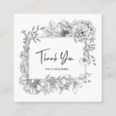 Simple Floral Line Art Gray White QRCode Vielen Da Quadratische Visitenkarte (Vorderseite)