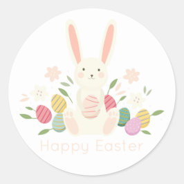 Simple Floral Oaster Bunny | SIEGEL Runder Aufkleber