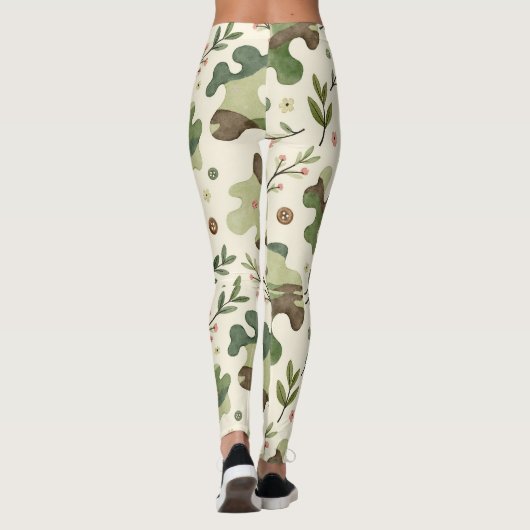 Simple Floral Sprigs Camouflage Pattern Leggings (Rückseite)
