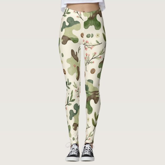 Simple Floral Sprigs Camouflage Pattern Leggings (Vorderseite)