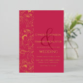 Simple Floral Viva Magenta Wedding Folieneinladung (Stehend vorne)