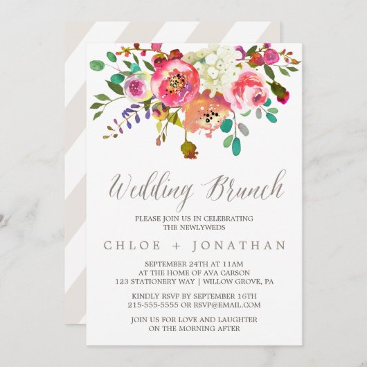 Simple Floral Watercolor Bouquet Wedding Brunch Einladung (Vorne/Hinten)