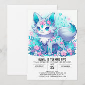 Simple Floral Wolf Digital Geburtstag Einladung (Vorne/Hinten)