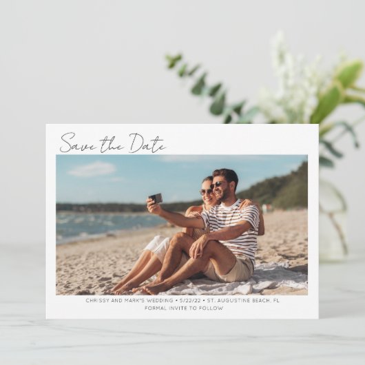 Simple Florida Beach Wedding Foto Save the Date (Stehend Vorderseite)