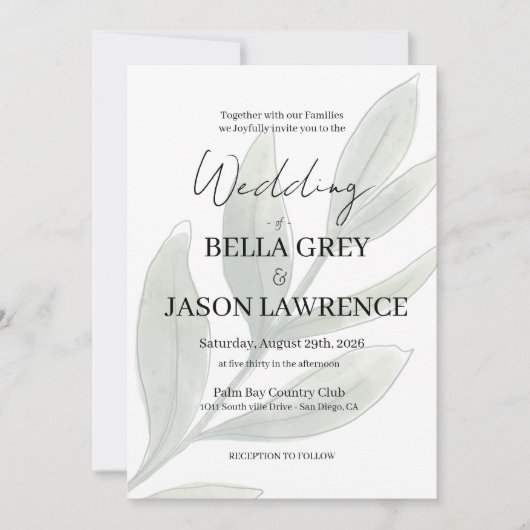 Simple flower Black & White Wedding Invitation Einladung (Vorderseite)