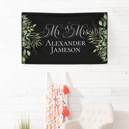Simple Foliage Mr. & Mrs. Wedding Banner (Insitu)