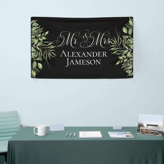 Simple Foliage Mr. & Mrs. Wedding Banner (Messeveranstaltung)