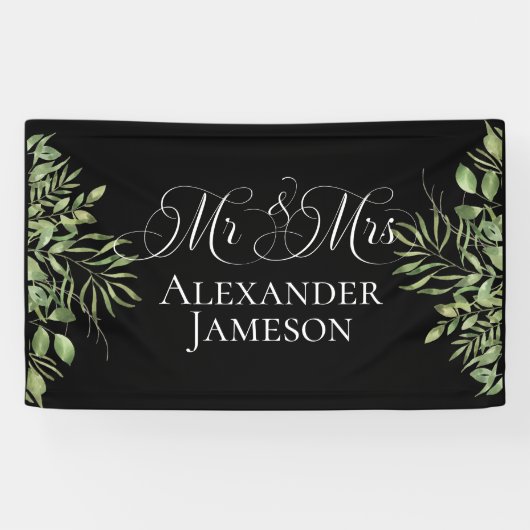 Simple Foliage Mr. & Mrs. Wedding Banner (Horizontal)