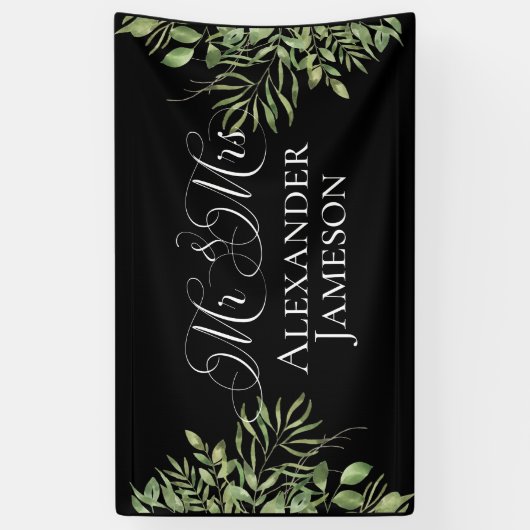 Simple Foliage Mr. & Mrs. Wedding Banner (Vertikal)