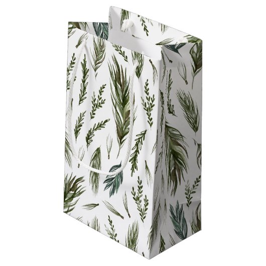 Simple Forest Botanicals Aquarellen Weihnachten Kleine Geschenktüte (Rückseite Schrägansicht)