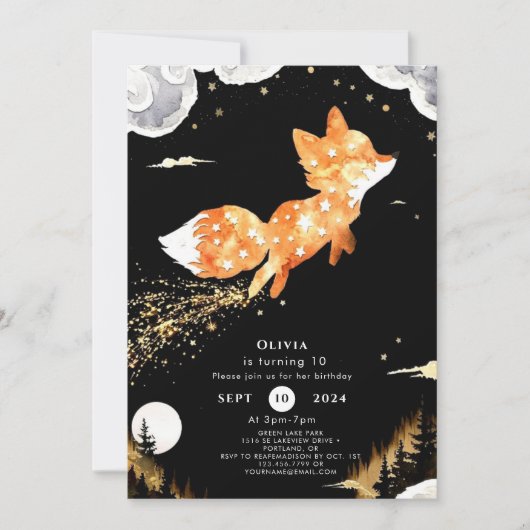 Simple Forest Fox Birthday Einladung (Vorderseite)