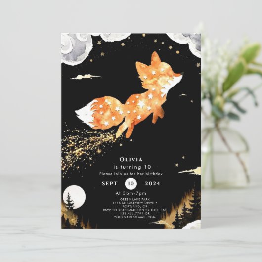 Simple Forest Fox Birthday Einladung (Stehend Vorderseite)