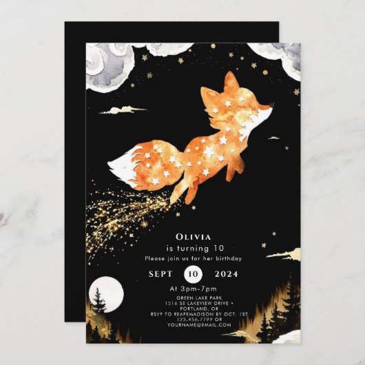 Simple Forest Fox Birthday Einladung (Vorne/Hinten)