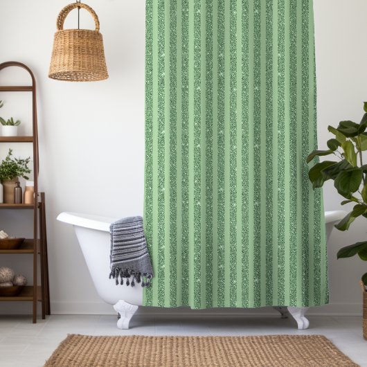 Simple Forest Green Glitter Style Vertical Stripes Duschvorhang