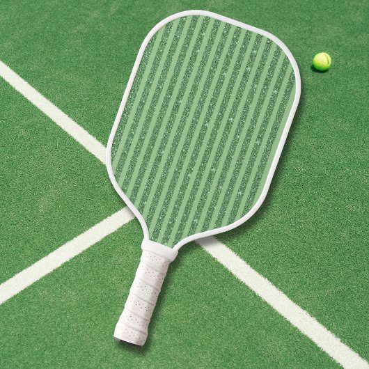 Simple Forest Green Glitter Style Vertical Stripes Pickleball Schläger