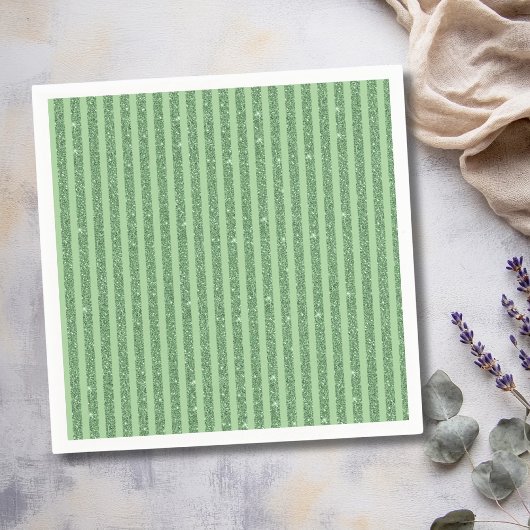 Simple Forest Green Glitter Style Vertical Stripes Serviette