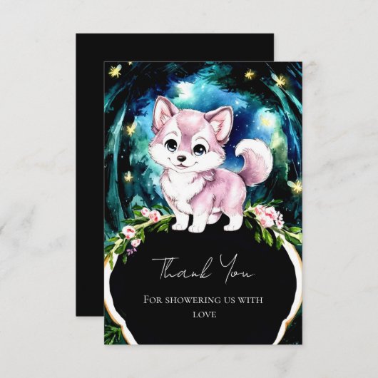 Simple Forest Wolf Baby Dusche Dankeskarte (Vorne/Hinten)