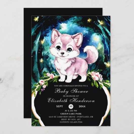 Simple Forest Wolf Baby Dusche Einladung (Vorne/Hinten)