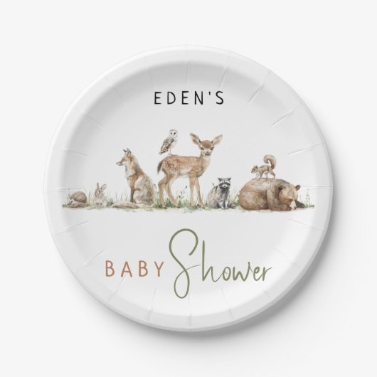 Simple Forest Woodland Animals Kinderdusche Pappteller (Vorderseite)