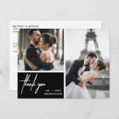 Simple Foto Collage Wedding Black Danke Postkarte (Vorne/Hinten)